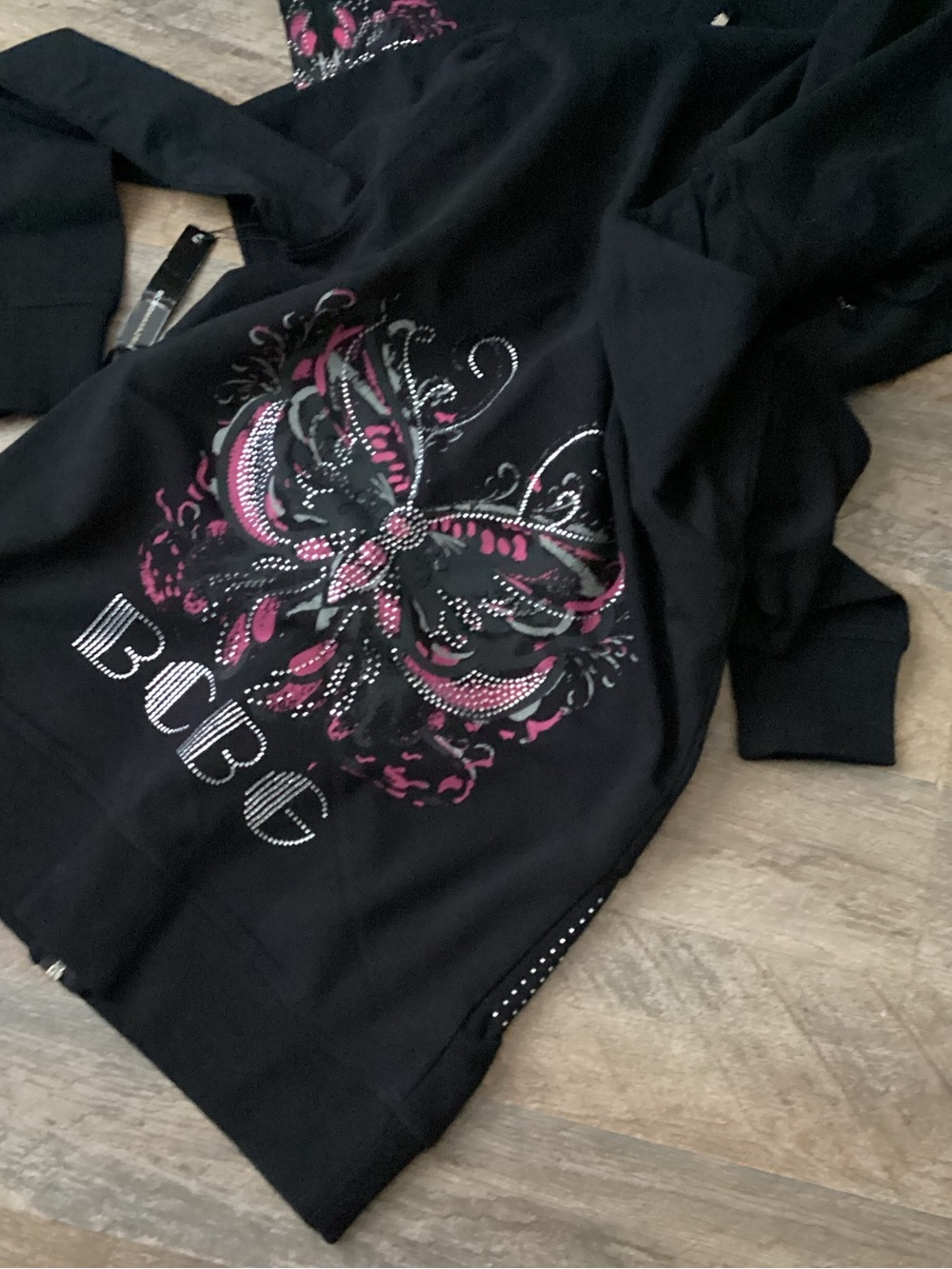 BCBGMaxAzria Black Rhinestone-Trim Hoodie Set - Picture 7 of 7